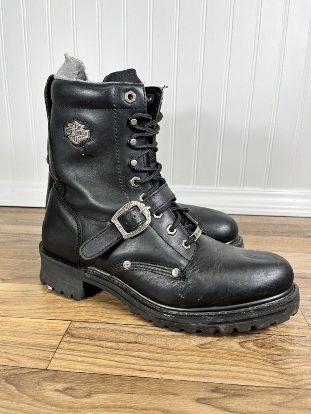 Harley-Davidson Men's Black Leather Lace-Up Buckle Motorcycle Boots Size 11 - Picture 5 of 9